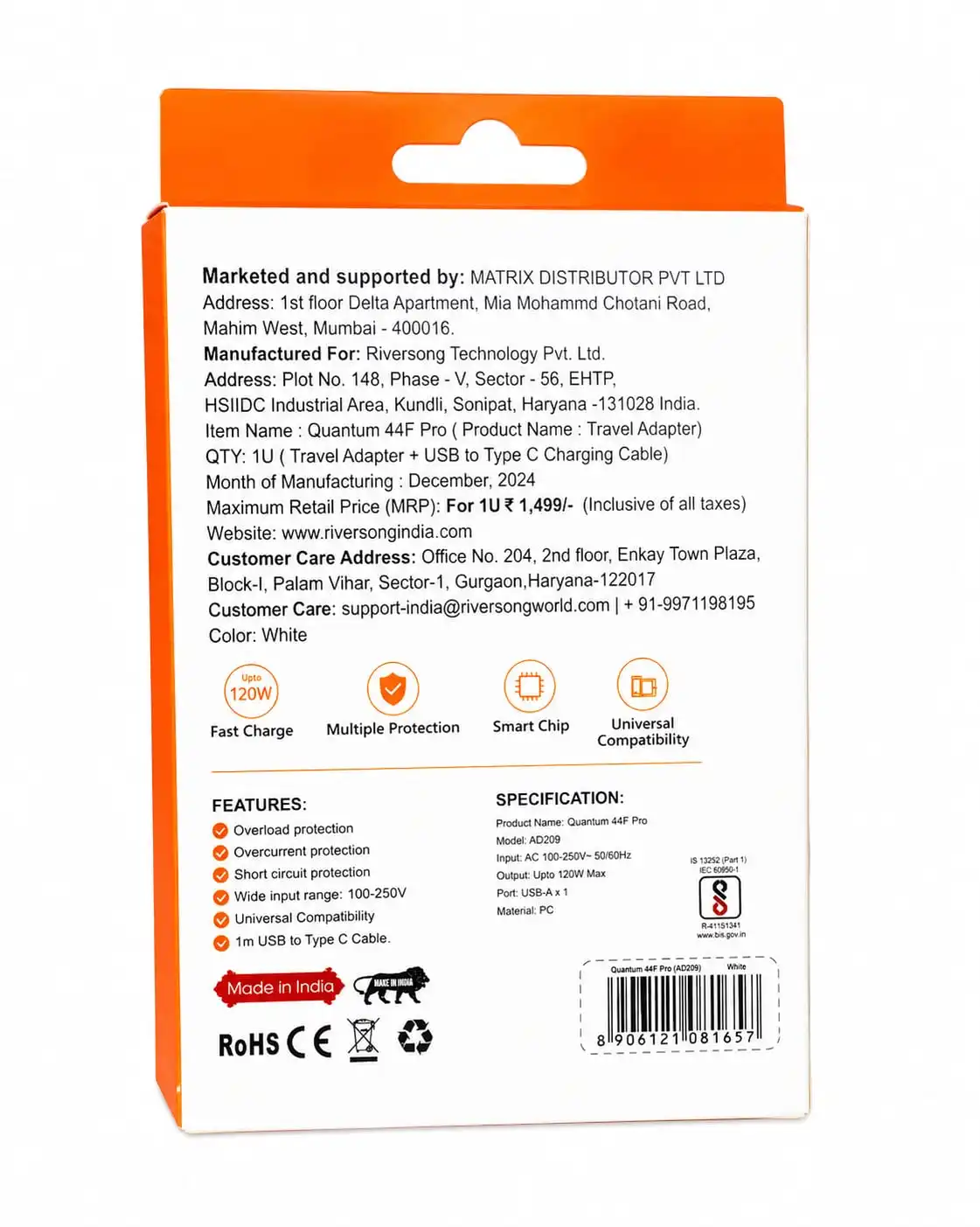 RIVERSONG quantum 44f pro  120w charger fast charging
