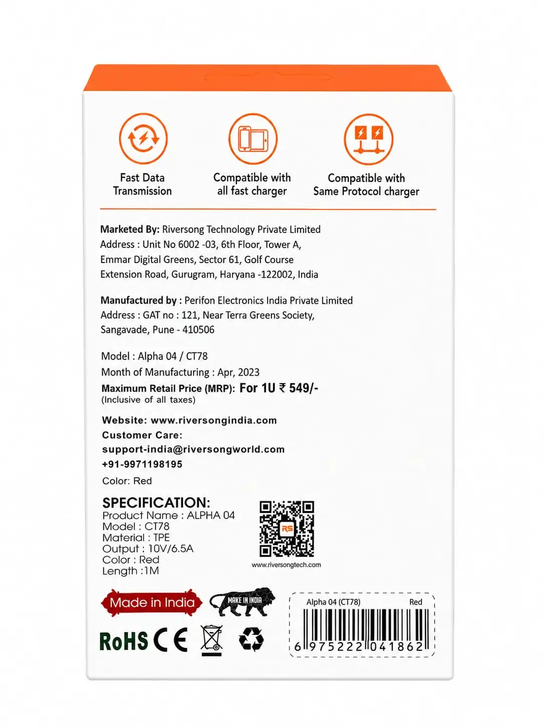 RIVERSONG ALPHA 04 65WATT SUPPORT ALL PROTOCOL USB-A  TO TYPE -C