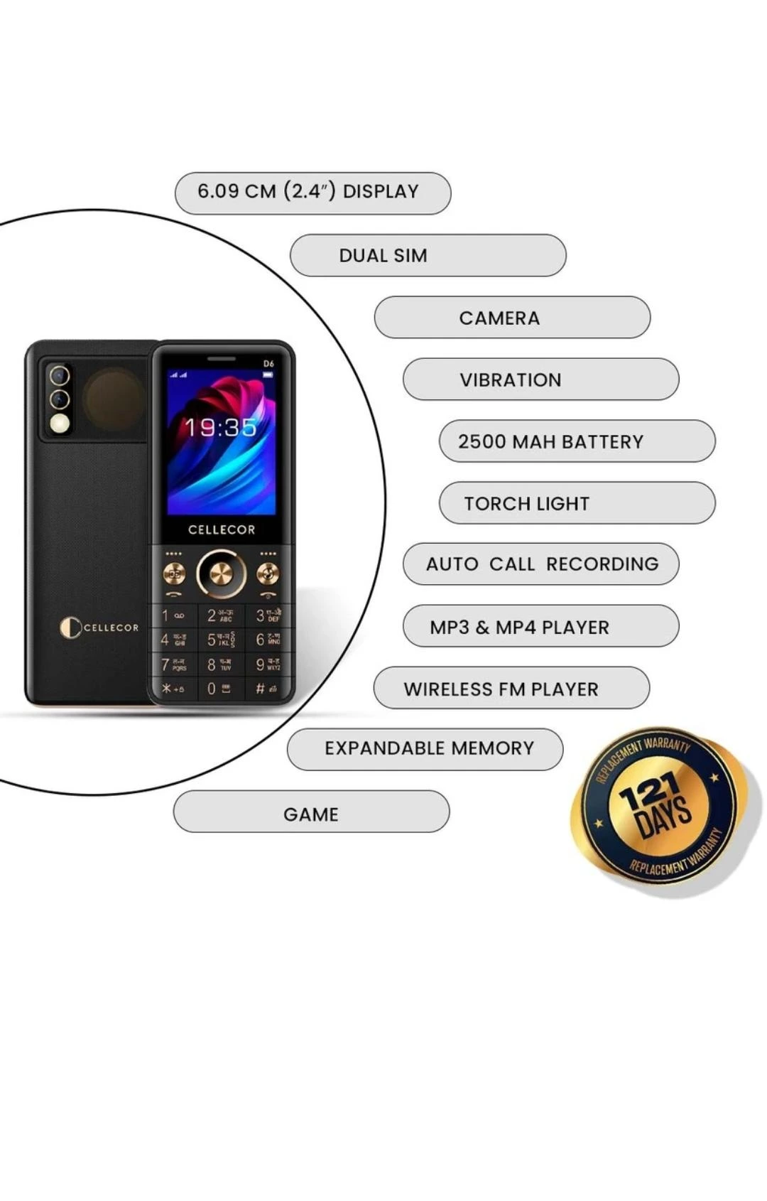 The Cellecor D6 Keypad phone is a Dual-SIM Feature Phone