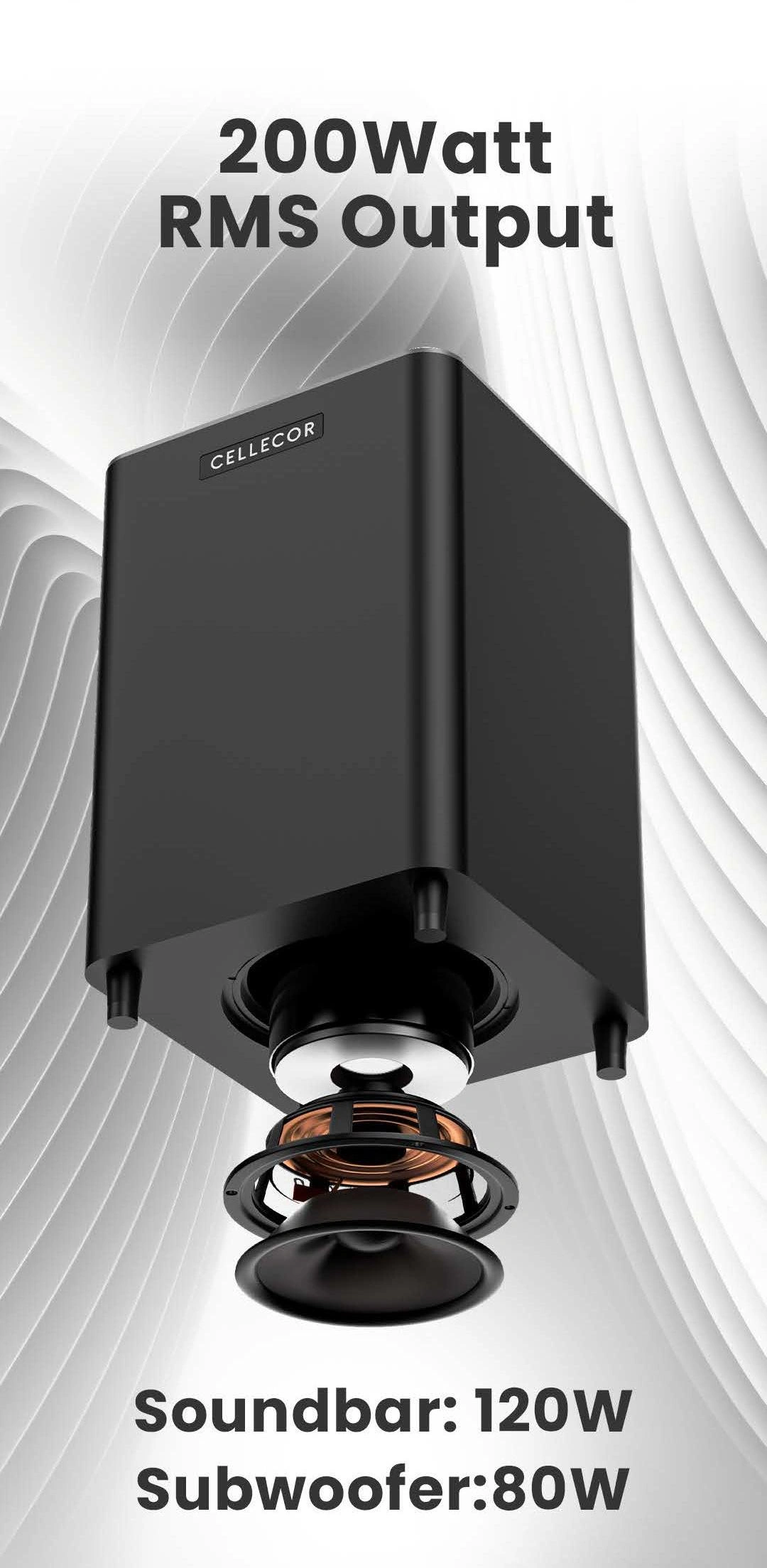 Cellecor CBS-02 Ultra Bar 2.1 Channel Soundbar with Subwoofer, 200W