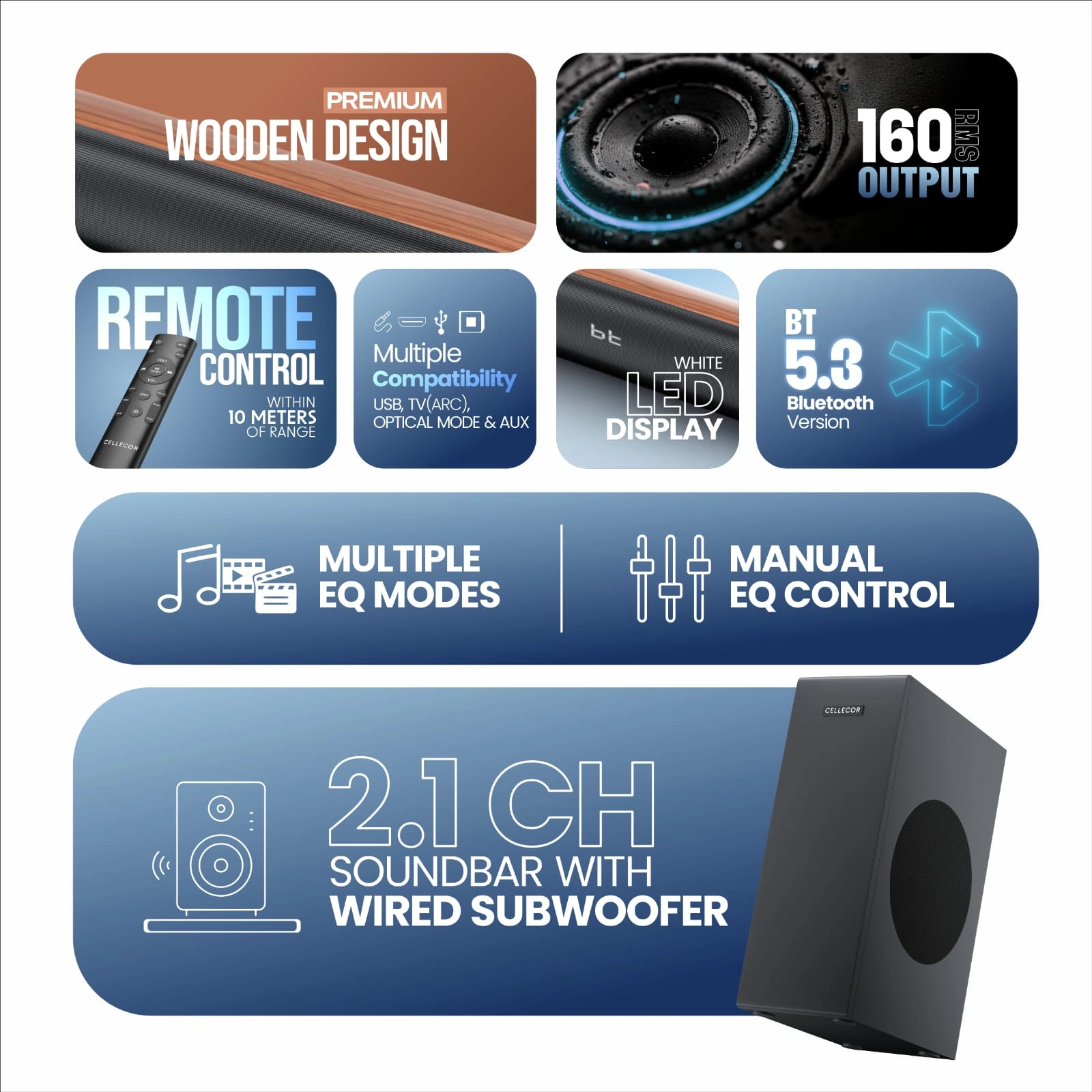 Cellecor TuneX CBS-01 PLUS 160W RMS Bluetooth Soundbar