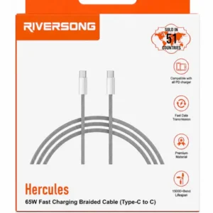 RIVERSONG HERCULES 65W C TO C USB FAST CHARGING BRAIDED CABLE