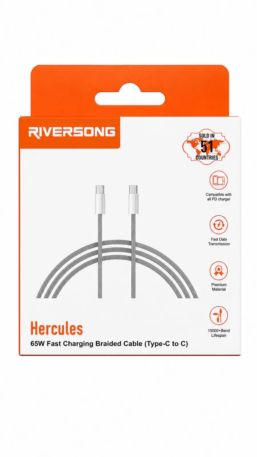 RIVERSONG HERCULES 65W C TO C USB FAST CHARGING BRAIDED CABLE