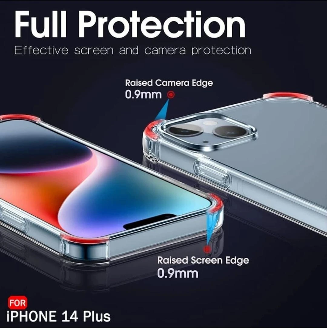 IPhone 14 Plus Clear Case | Soft Flexible Slim-Fit | Full Body 360 Protection Shock Proof TPU Back Cover (Transparent)