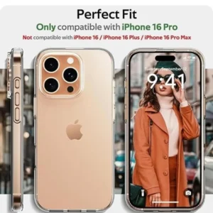 iPhone 16 Pro, Clear Transparent, Durable Hybrid Structure – Polycarbonate + TPU | Crystal Clear