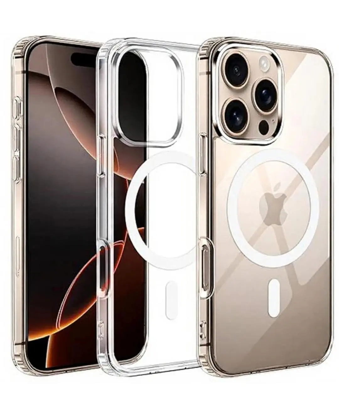 Yellow Crystal Clear Hard Case Cover Compatible with iPhone 15 Pro with Magnetic Mag-Safe Wireless Charging Support, Shockproof Hard Back Cover (Transparent)