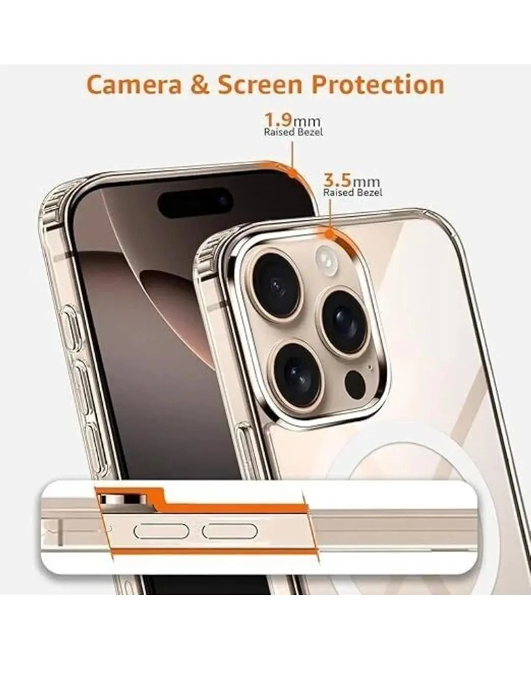 Yellow Crystal Clear Hard Case Cover Compatible with iPhone 15 Pro with Magnetic Mag-Safe Wireless Charging Support, Shockproof Hard Back Cover (Transparent)