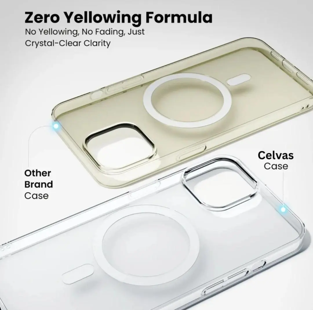Yellow Crystal Clear Hard Case Cover Compatible with iPhone 15 Pro with Magnetic Mag-Safe Wireless Charging Support, Shockproof Hard Back Cover (Transparent)