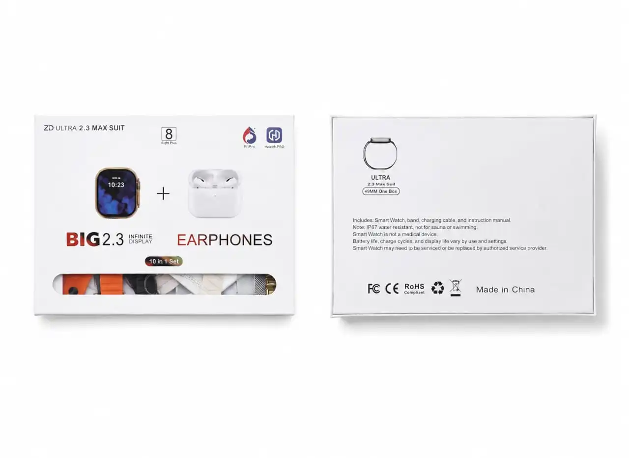 i20 ULTRA 2 MAX SUIT BIG 2.3 Infinite Display Earphones 10 In 1 Set.