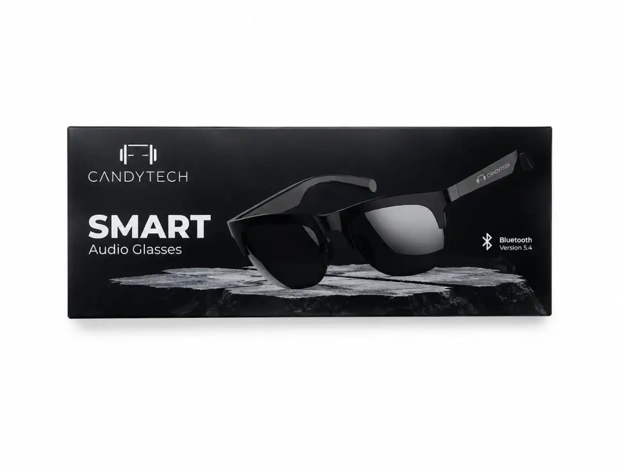 Candytech Air Vision Smart Glasses with Bluetooth V5.4, Open Ear Music, Handsfree Calls, Eye Protection, 7Hrs Playtime, Lightweight & Stylish Wireless Sunglasses, Connect with Phones/Tablets (Black)