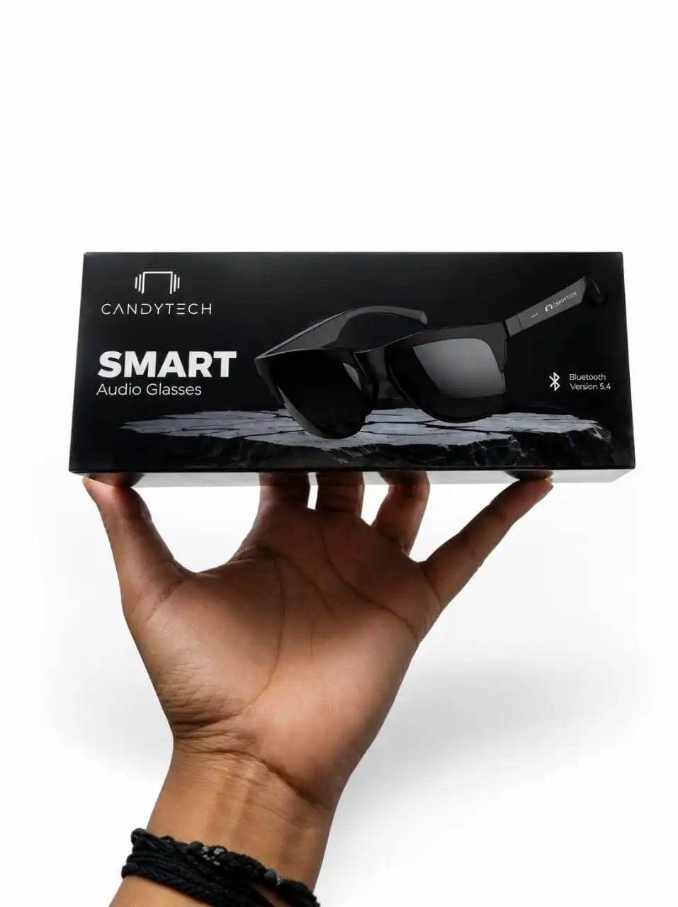 Candytech Air Vision Smart Glasses with Bluetooth V5.4, Open Ear Music, Handsfree Calls, Eye Protection, 7Hrs Playtime, Lightweight & Stylish Wireless Sunglasses, Connect with Phones/Tablets (Black)