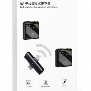 R8 Dual Wireless Microphone | Noise Reduction Mic for YouTube, Vlogs, Video Recording | Compatible with Mobile, Laptop, Desktop, DSLR, GoPro, Action Camera & Speakers