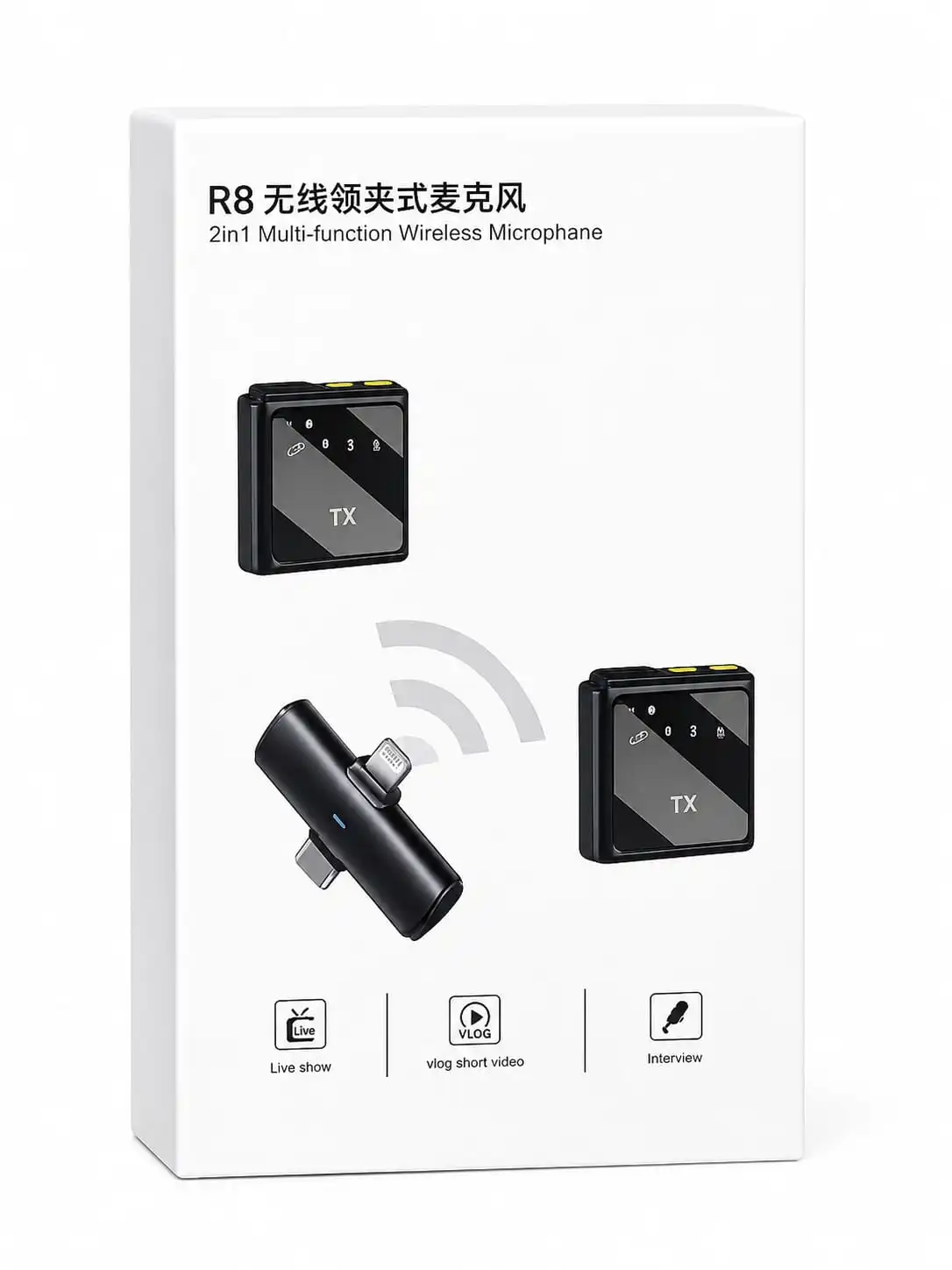 R8 Dual Wireless Microphone | Noise Reduction Mic for YouTube, Vlogs, Video Recording | Compatible with Mobile, Laptop, Desktop, DSLR, GoPro, Action Camera & Speakers