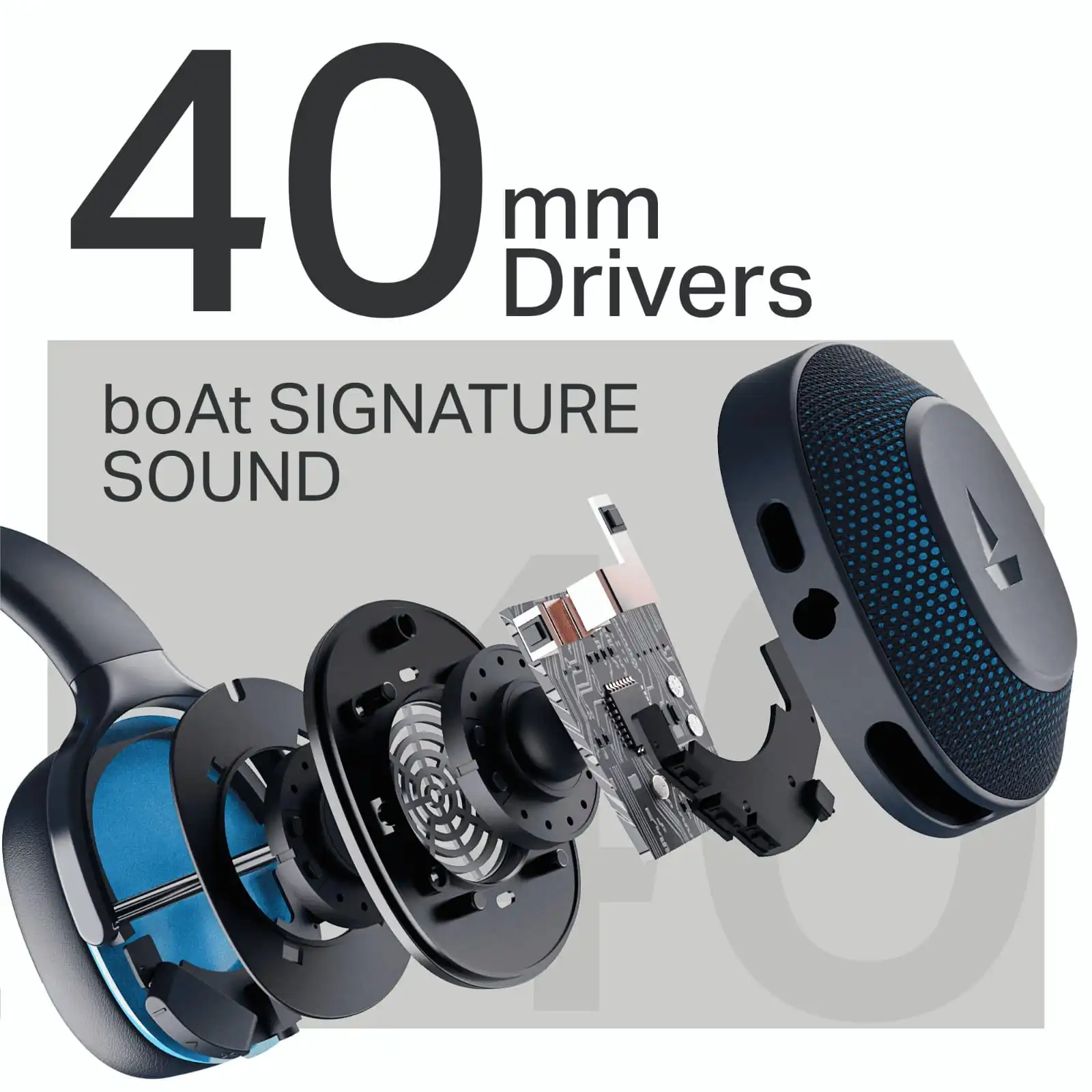 Boat Rockerz 413, 60H Battery, 40Mm Drivers, Dual Pair,ENx Tech, Low Latency, Stream Ad Free Music via App Support, Bluetooth Headphones, Wireless Over Ear Headphone with Mic