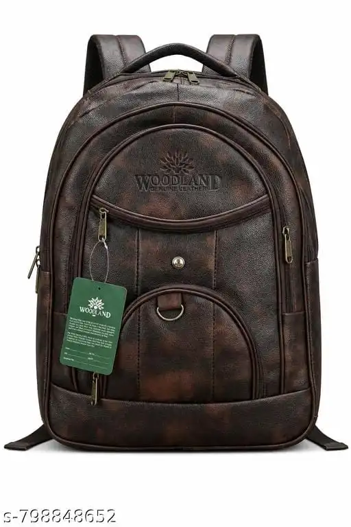 Woodland Leather Backpack,Brown & black Vintage 30L Style Travel Laptop Bag Multipale Compartments,Premium Brass Zippers.