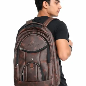 Woodland Leather Backpack,Brown & black Vintage 30L Style Travel Laptop Bag Multipale Compartments,Premium Brass Zippers.