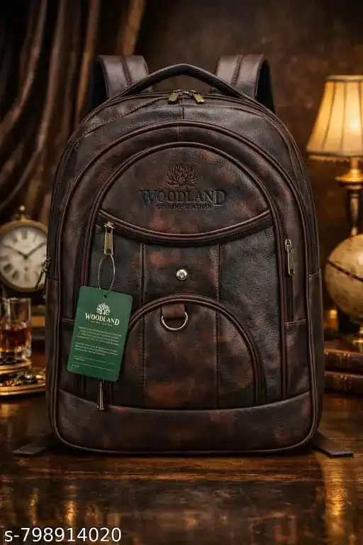 Woodland Leather Backpack,Brown & black Vintage 30L Style Travel Laptop Bag Multipale Compartments,Premium Brass Zippers.