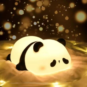 Soft Panda Face Silicone Night Lamp Toy for Kids – Rechargeable and Color Changing Squishy Animal Light Gift for Babies and Toddlers – Color As Per Stock
