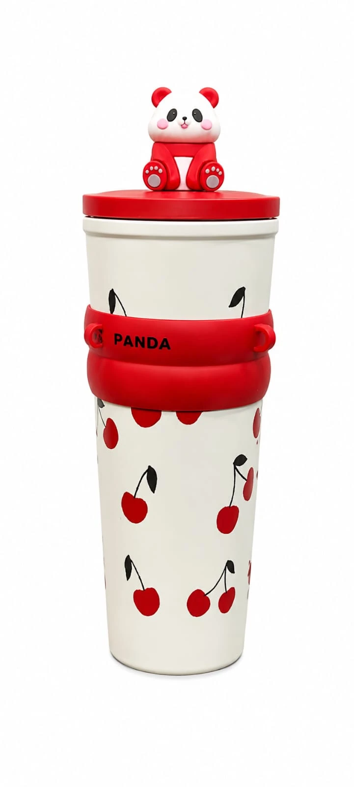 Cute Panda Insulated Water Bottle with Straw Lid, 700ml Leak Proof Stainless Steel Thermos, Double Wall Vacuum Flask, Hot & Cold Drink Bottle with Portable Handle