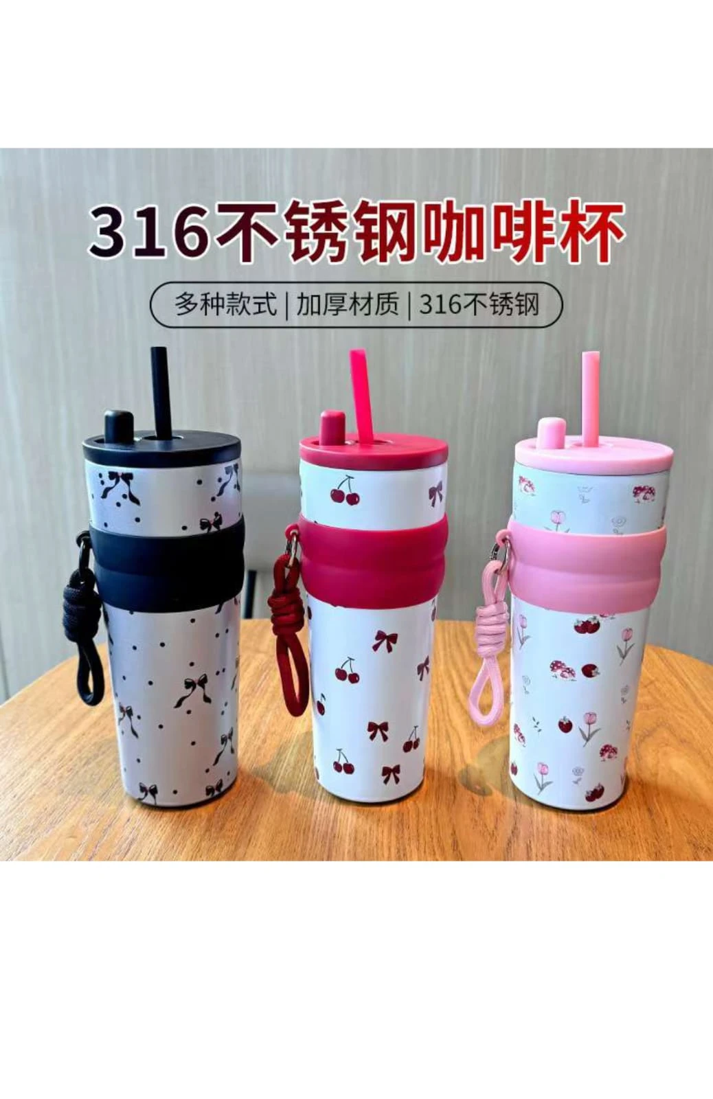 Cute Panda Insulated Water Bottle with Straw Lid, 700ml Leak Proof Stainless Steel Thermos, Double Wall Vacuum Flask, Hot & Cold Drink Bottle with Portable Handle