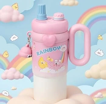 Cartoon Tumbler – 850ml Stainless Steel Double-Walled Travel Mug – Leak-Proof, BPA-Free with Straw – Perfect for School & Outdoor Use (pink)