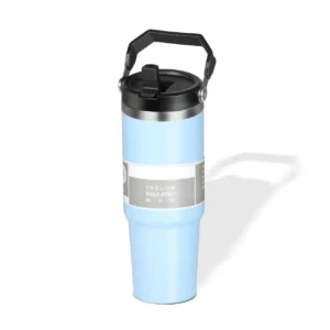 Vacumm Insulated stainless steel Tumbler Bottle With Straw And Side Handle Leakproof Flip Lid Sipper Cup Hot & Cold Travel Mug For Office Gym Car & Daily Use Colour Blue.