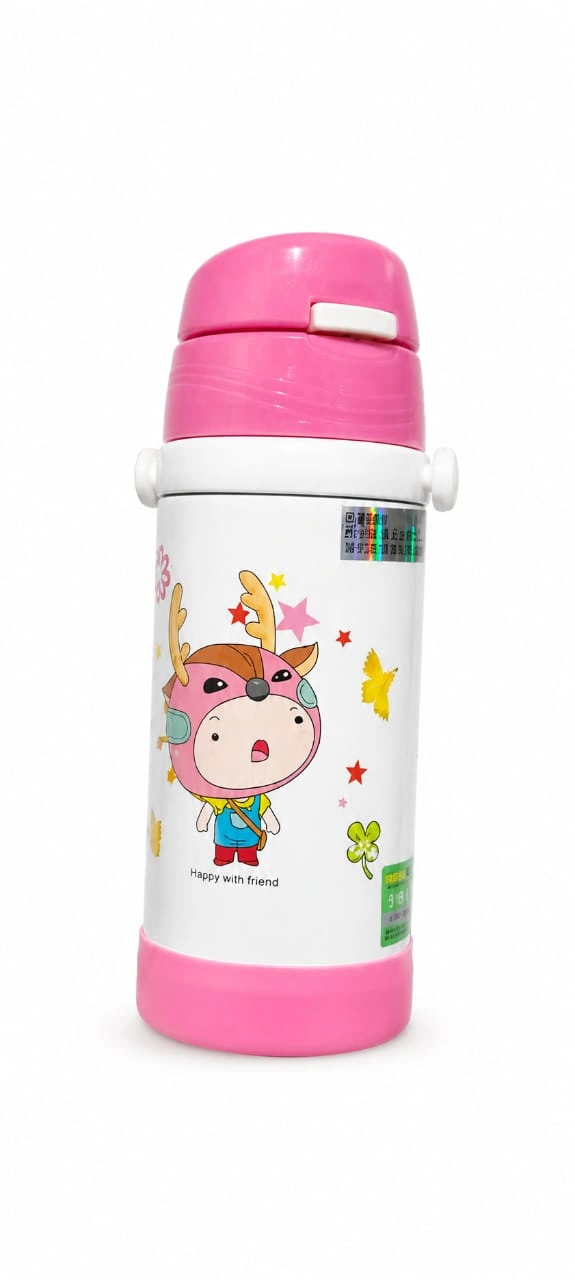 Cute Cartoon Design: Attractive pink color with an adorable cartoon print, specially designed for kids.bottle