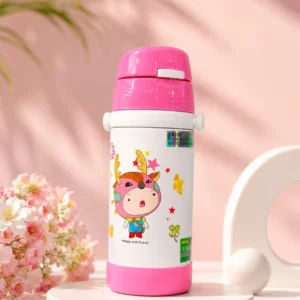 Cute Cartoon Design: Attractive pink color with an adorable cartoon print, specially designed for kids.bottle