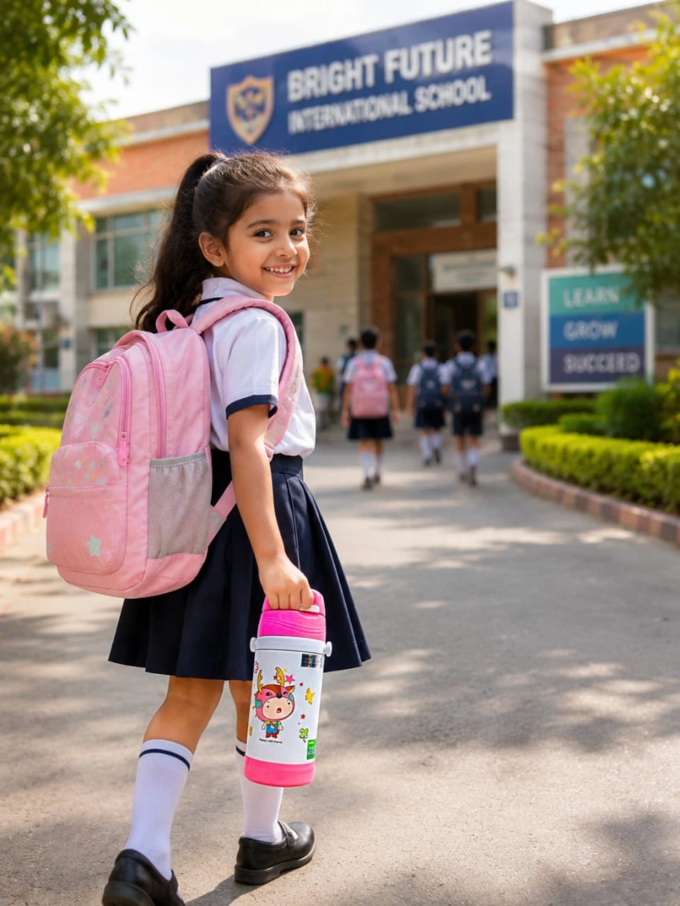 Cute Cartoon Design: Attractive pink color with an adorable cartoon print, specially designed for kids.bottle