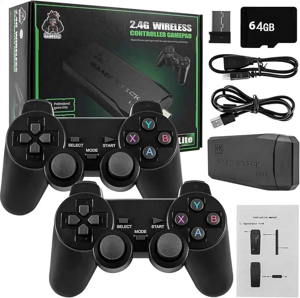 RETROGOODS Game Stick Lite 4K HDMI Retro Game Console, 20000+ Classic Games, 2 Wireless Controllers, Plug & Play TV Video Game System, Supports PS1/GBA/Arcade & More, Gift for Kids & Adults