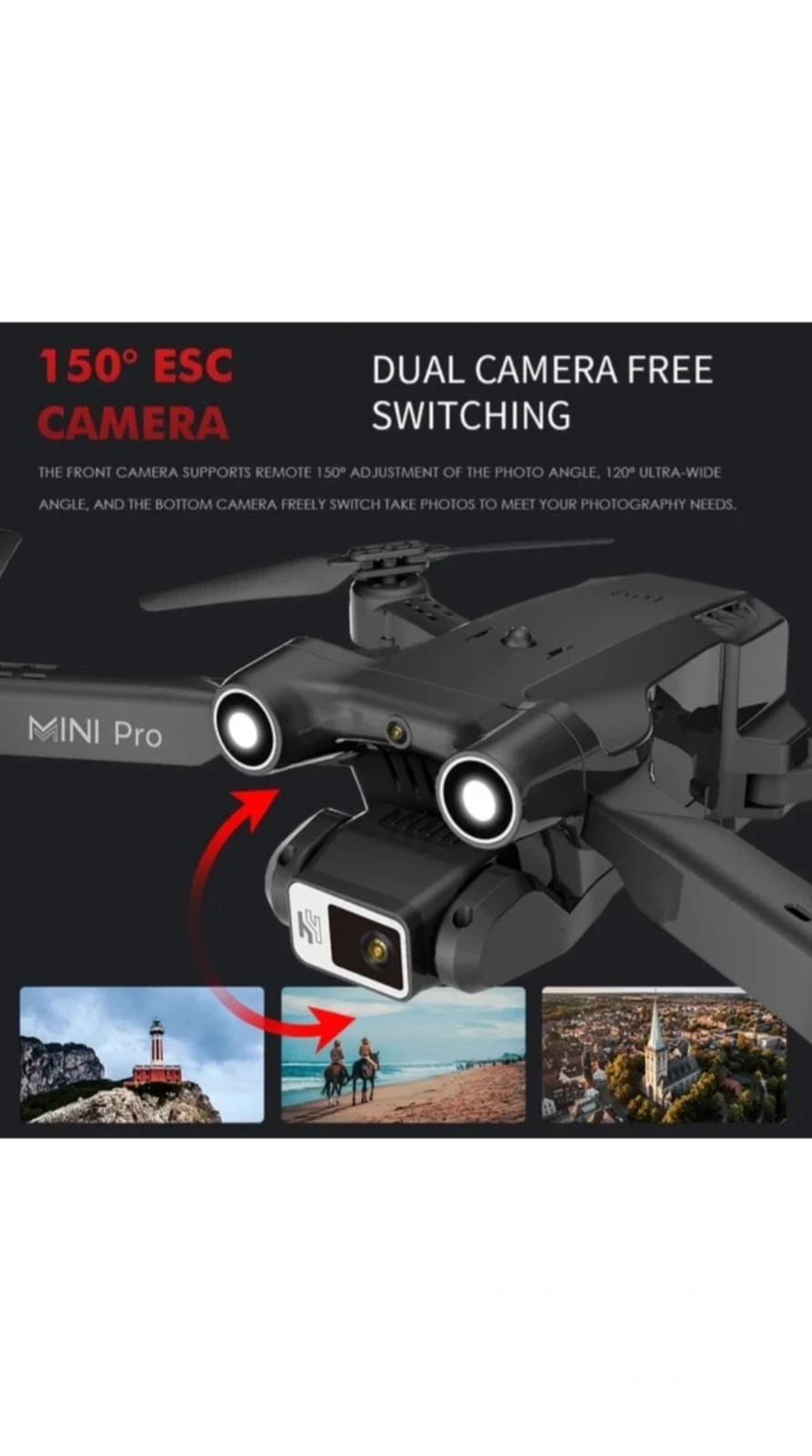 drone with dual 4k camera for adults wifi FPV RC quadcopter with camera for kids and adults.B2