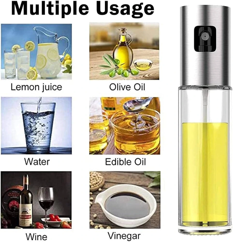 Stainless Steel Oil Sprayer for Cooking, Olive Oil Spray Mister, 100Ml Oil Dispenser Bottle with Funnel for Cooking Air Fryer, Bbq, Salad, Baking, Roasting, Grilling, Pack of 1