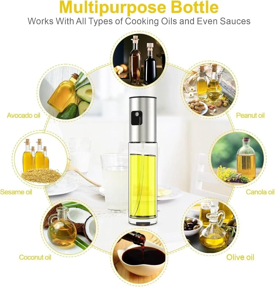 Stainless Steel Oil Sprayer for Cooking, Olive Oil Spray Mister, 100Ml Oil Dispenser Bottle with Funnel for Cooking Air Fryer, Bbq, Salad, Baking, Roasting, Grilling, Pack of 1