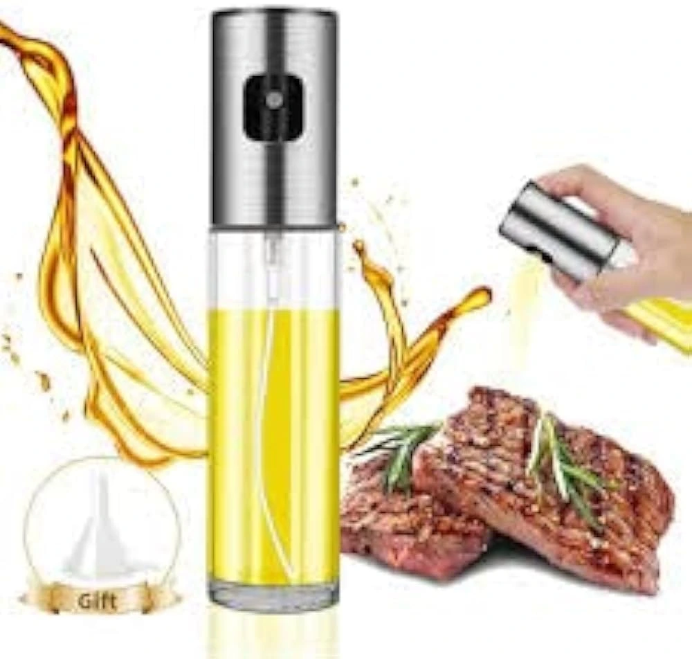 Stainless Steel Oil Sprayer for Cooking, Olive Oil Spray Mister, 100Ml Oil Dispenser Bottle with Funnel for Cooking Air Fryer, Bbq, Salad, Baking, Roasting, Grilling, Pack of 1