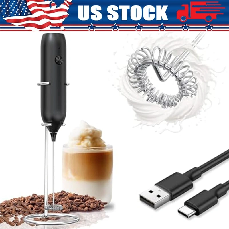 Electric Milk Frother: LED & 3 Heads 3 Speeds - Onyx Black Coffee Handheld Frother With 1800mAh 6-Hour Battery - Magnetic Wireless Charging Stand, 3-Speed For Latte - No Dead Battery