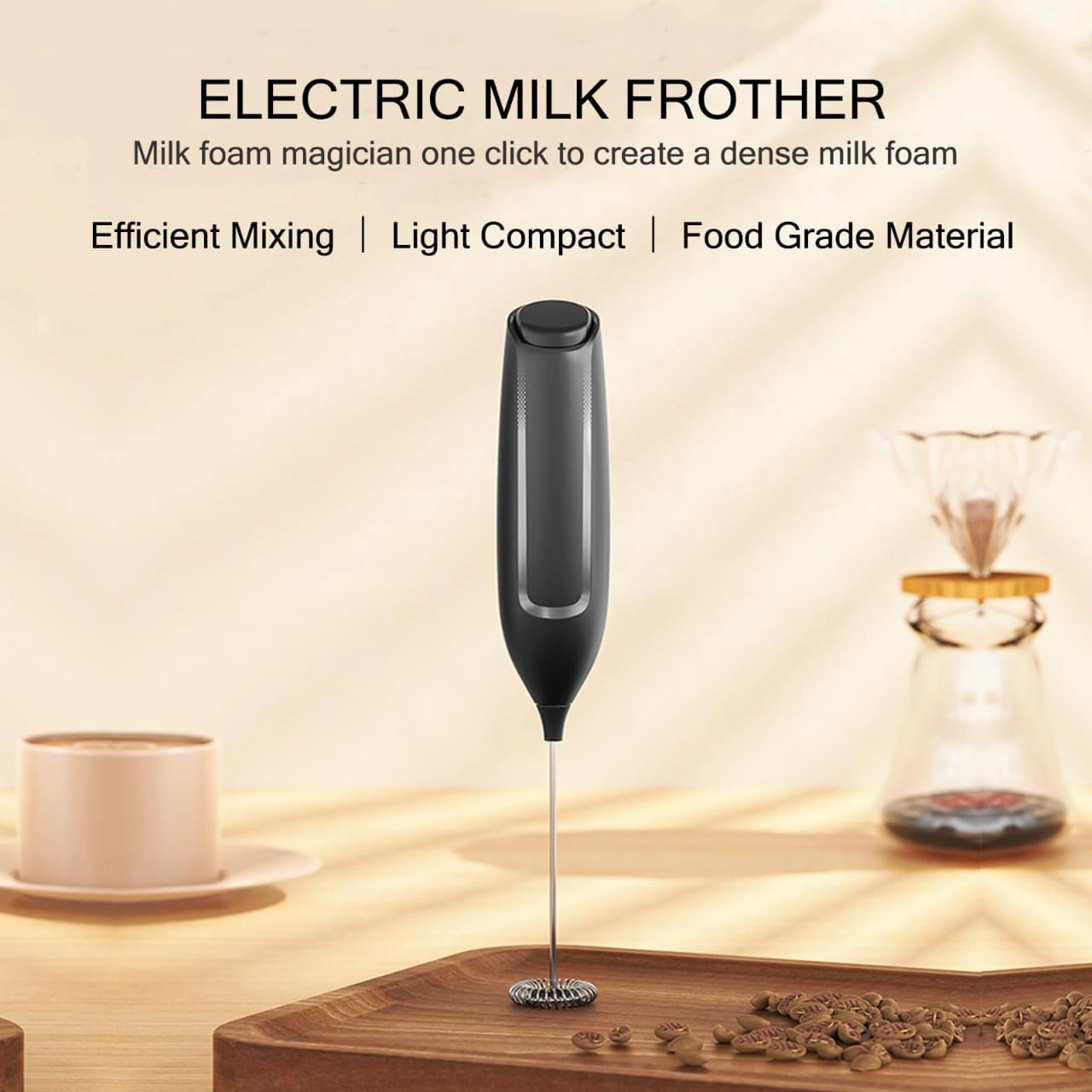 Electric Milk Frother: LED & 3 Heads 3 Speeds - Onyx Black Coffee Handheld Frother With 1800mAh 6-Hour Battery - Magnetic Wireless Charging Stand, 3-Speed For Latte - No Dead Battery