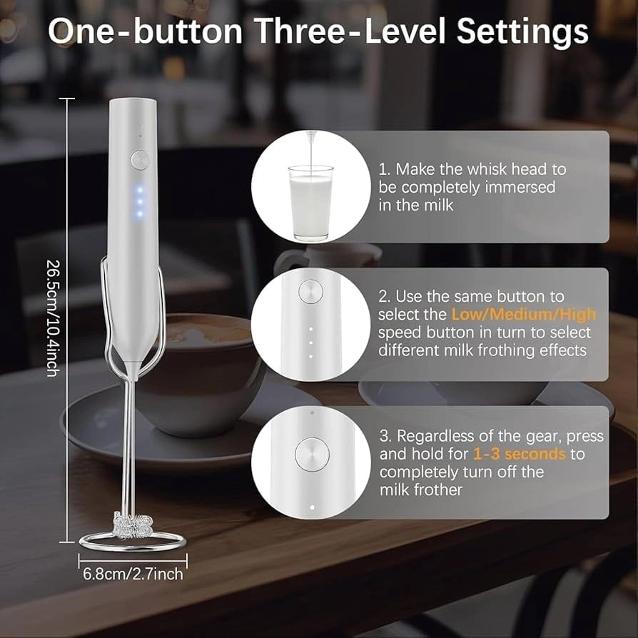 Electric Milk Frother Designed for coffee lovers and home kitchens, this USB rechargeable frother.