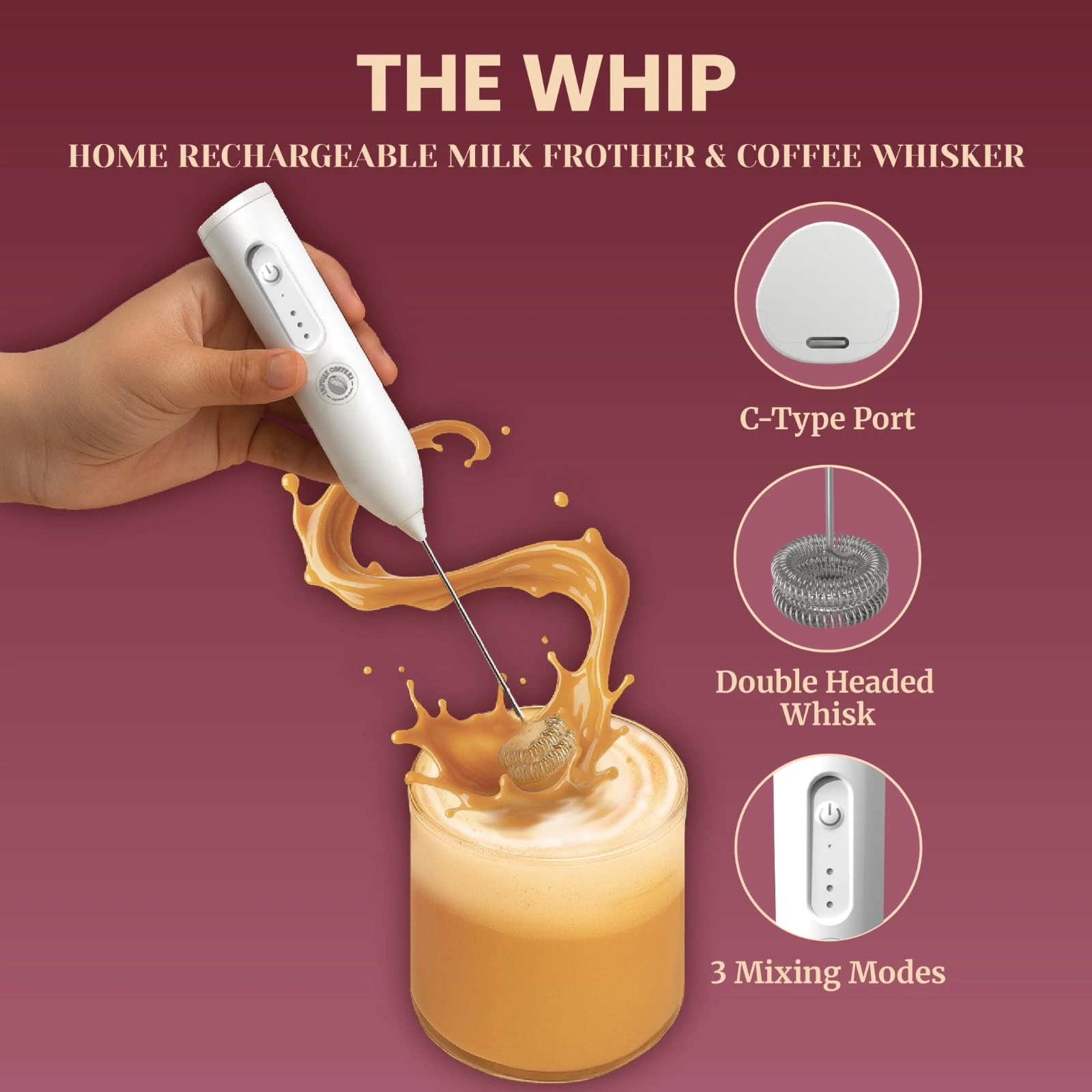 Electric Milk Frother Designed for coffee lovers and home kitchens, this USB rechargeable frother.