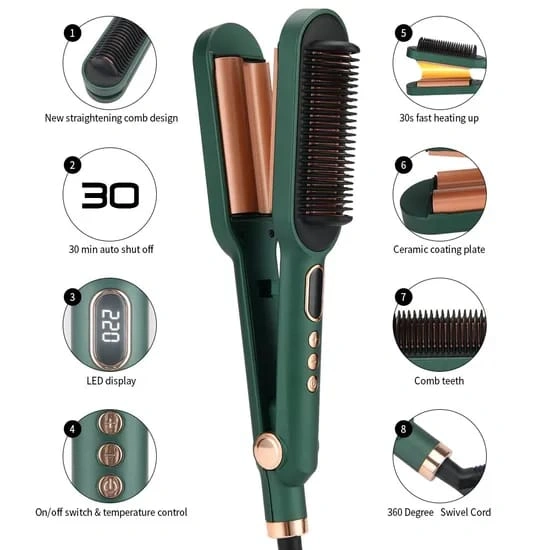 Ceramic Hair Straightening comb for Women | Ionic Anti-Frizz Electric Straightener Comb | 5 Heat Settings | 30 Sec Fast Heating | Anti-Scald Hair Styler for Smooth, Silky & Frizz-Free Hair