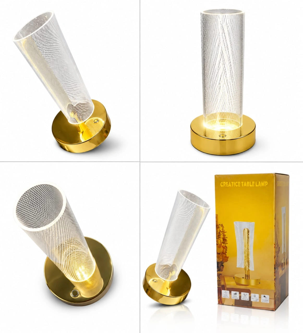 3D Acrylic Gold Base Led Lamp , Touch Control For Bedroom, Home Décor_399 Table Lamp (7 cm, Gold)