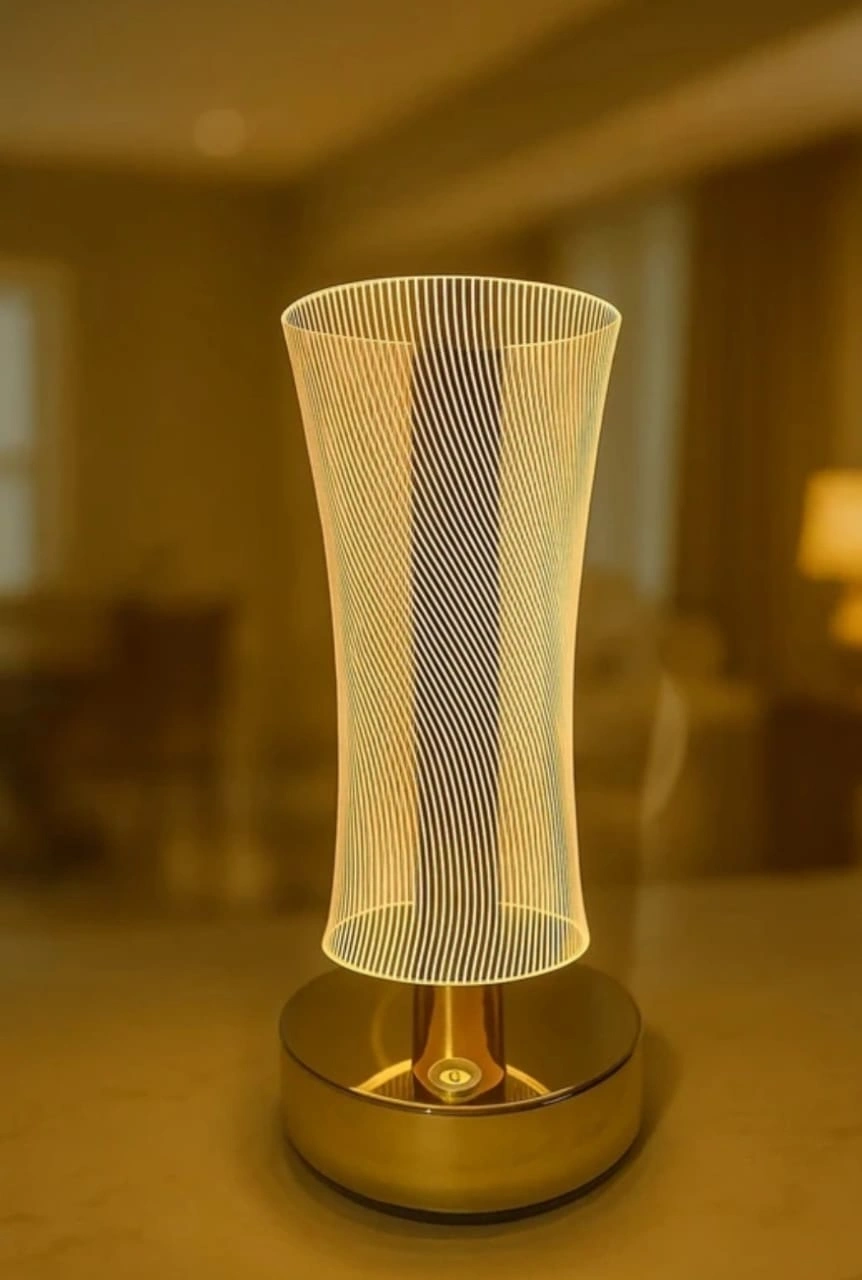 3D Acrylic Gold Base Led Lamp , Touch Control For Bedroom, Home Décor_399 Table Lamp (7 cm, Gold)