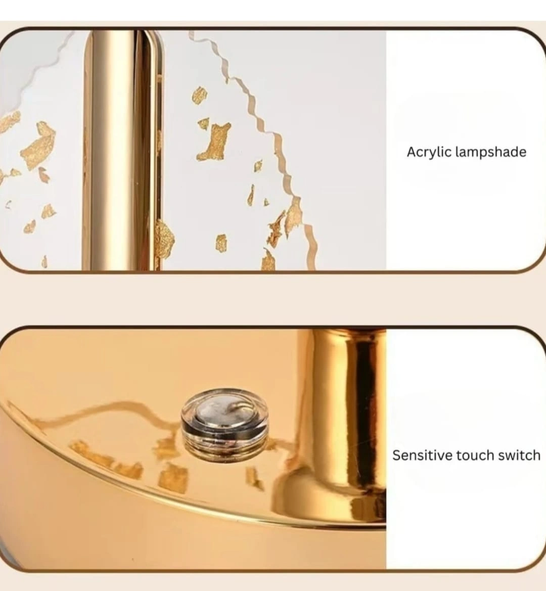 3D Acrylic Gold Base Led Lamp , Touch Control For Bedroom, Home Décor_399 Table Lamp (7 cm, Gold)
