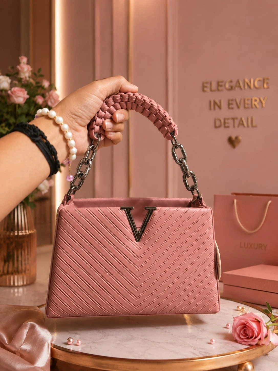 Premium quality women's handbag with elegant quilted design with 3 smart colour,