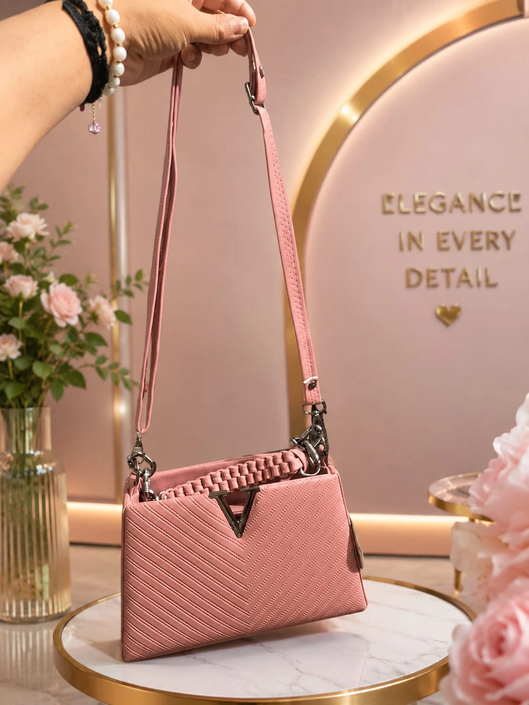 Premium quality women's handbag with elegant quilted design with 3 smart colour,