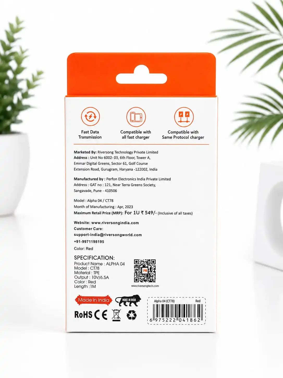 Riversong 65W Fast Charging Cable for quick and efficient charging. 🔌 USB-A to Type-C cable compatible with smartphones, tablets, power banks, and more.