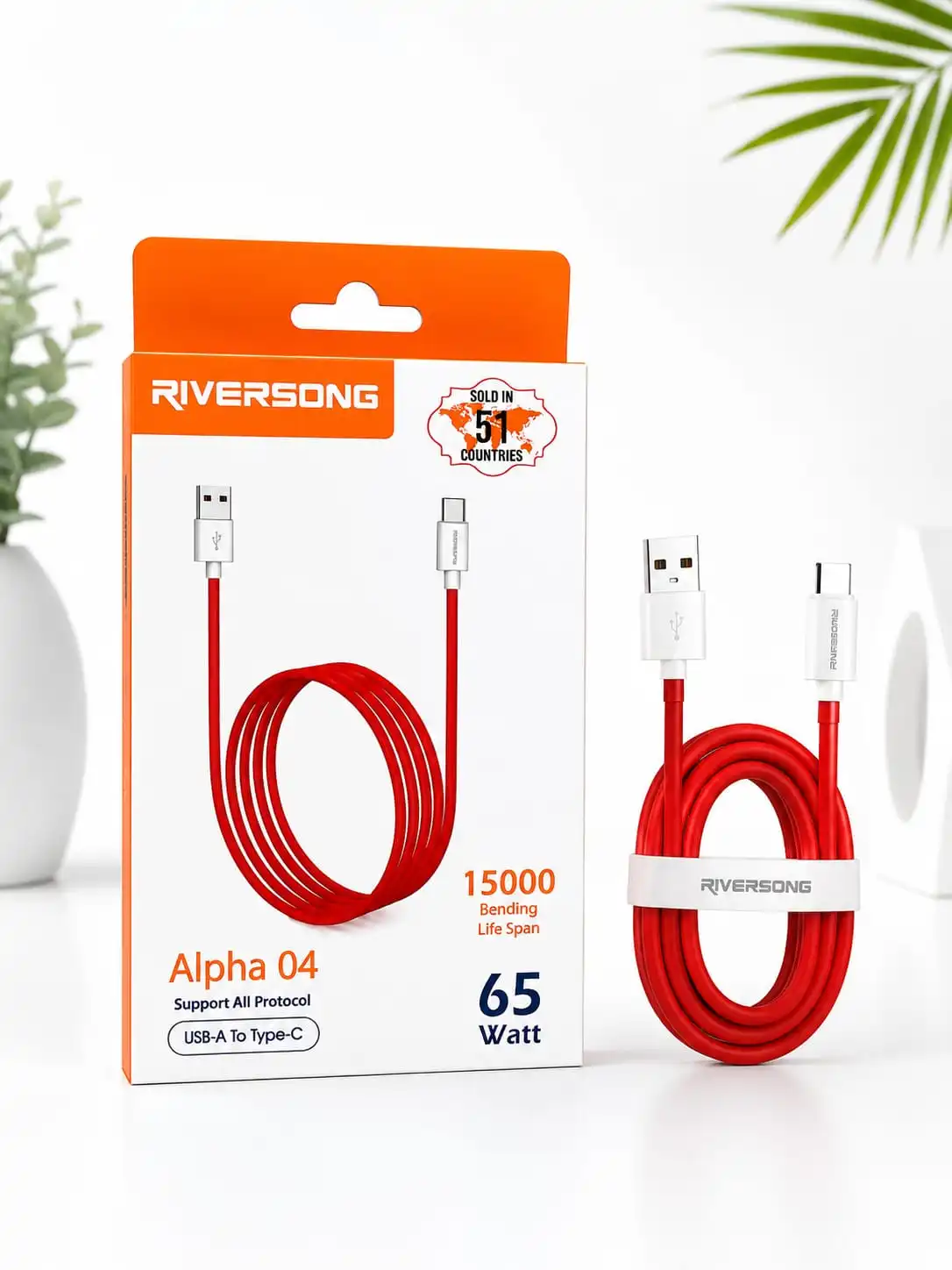 Riversong 65W Fast Charging Cable for quick and efficient charging. 🔌 USB-A to Type-C cable compatible with smartphones, tablets, power banks, and more.