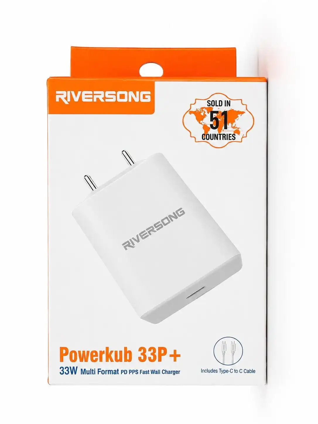 Riversong 33W PD + PPS Fast Charging for quick and efficient power delivery. 🔌 Includes USB Type-C to Type-C Cable for instant use.
