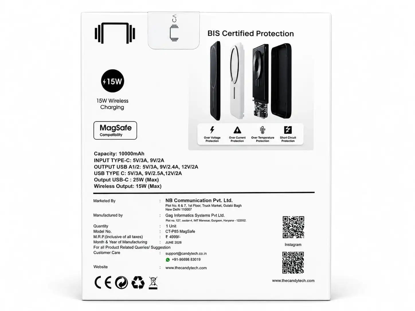 CANDYTECH 10000mAh MagSafe Wireless Power Bank | 25W PD Fast Charging | 15W Wireless Charging. with 6 Month Warrenty