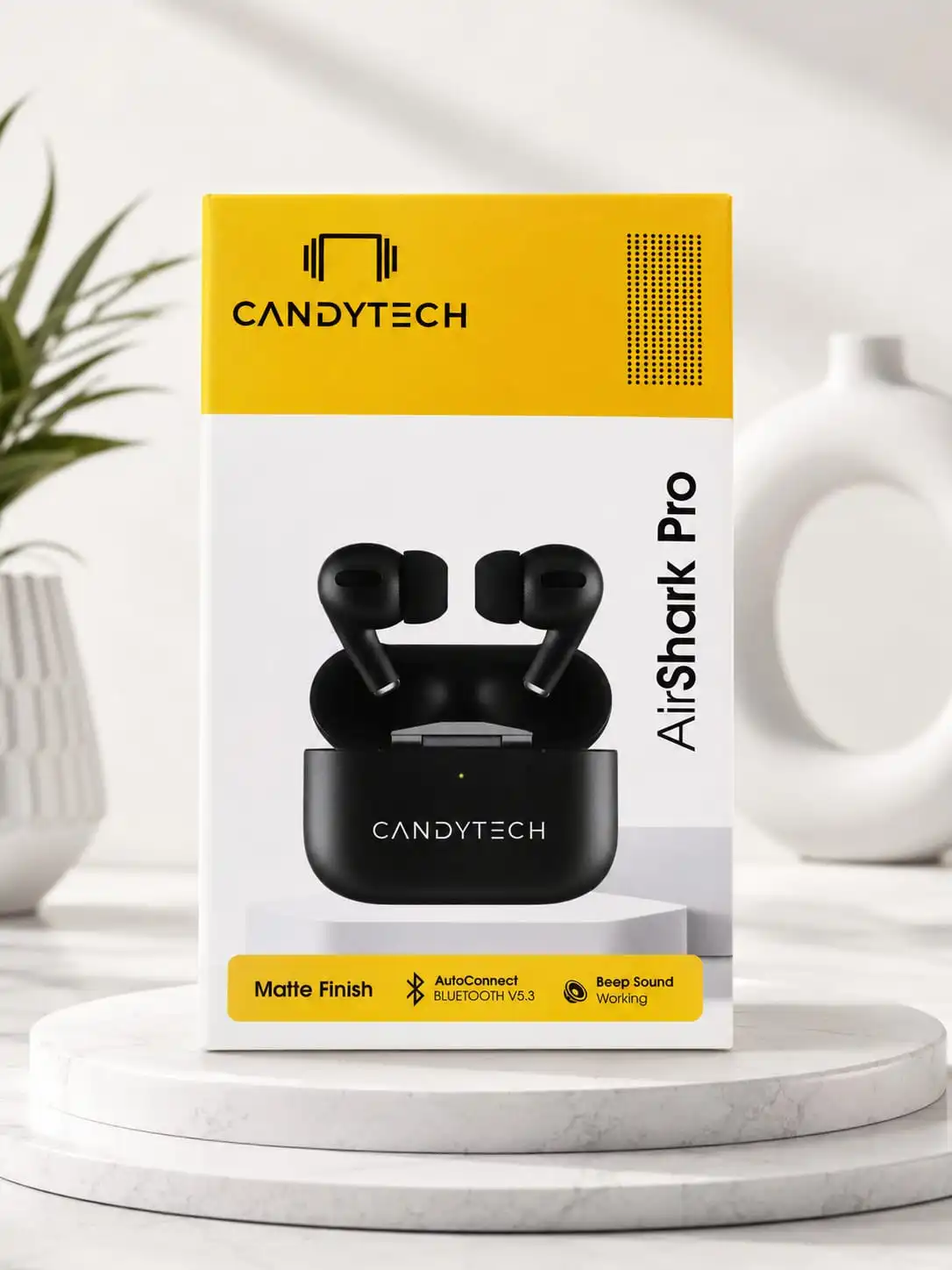 CANDYTECH AirShark Pro Wireless Bluetooth Earbuds | Bluetooth V5.3 | Auto Connect | Matte Finish | Premium Sound. (with 6 month warrenty)