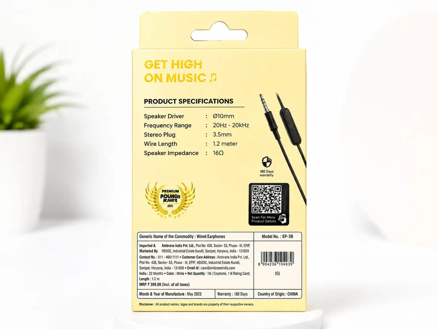 Ambrane EP-38 Wired Earphones online warrenty 180 days